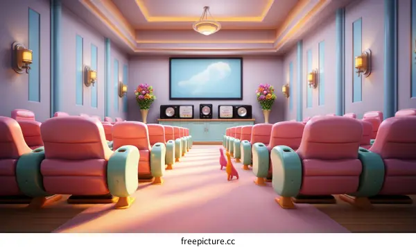 Retro Pink & Blue Home Theater with Dinosaurs