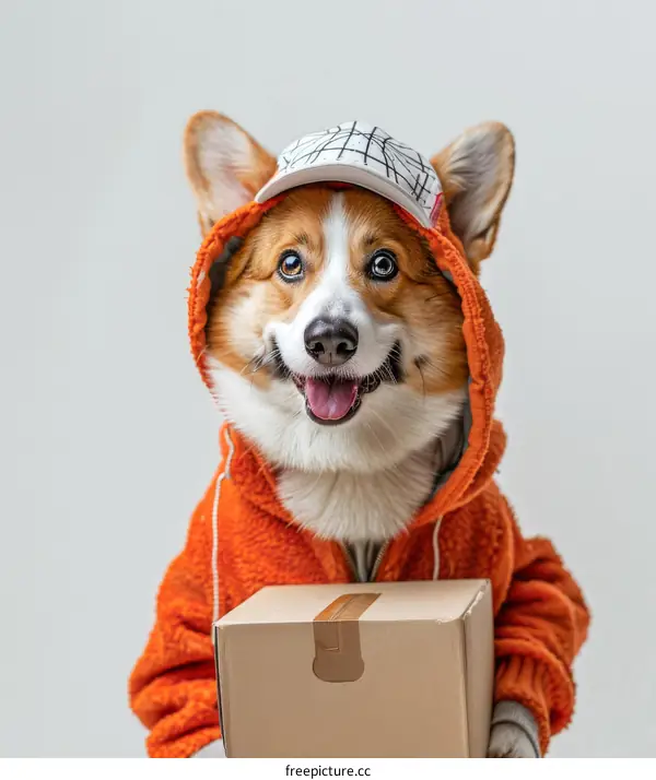 Cute Dog Dressed as a Delivery Person with Package