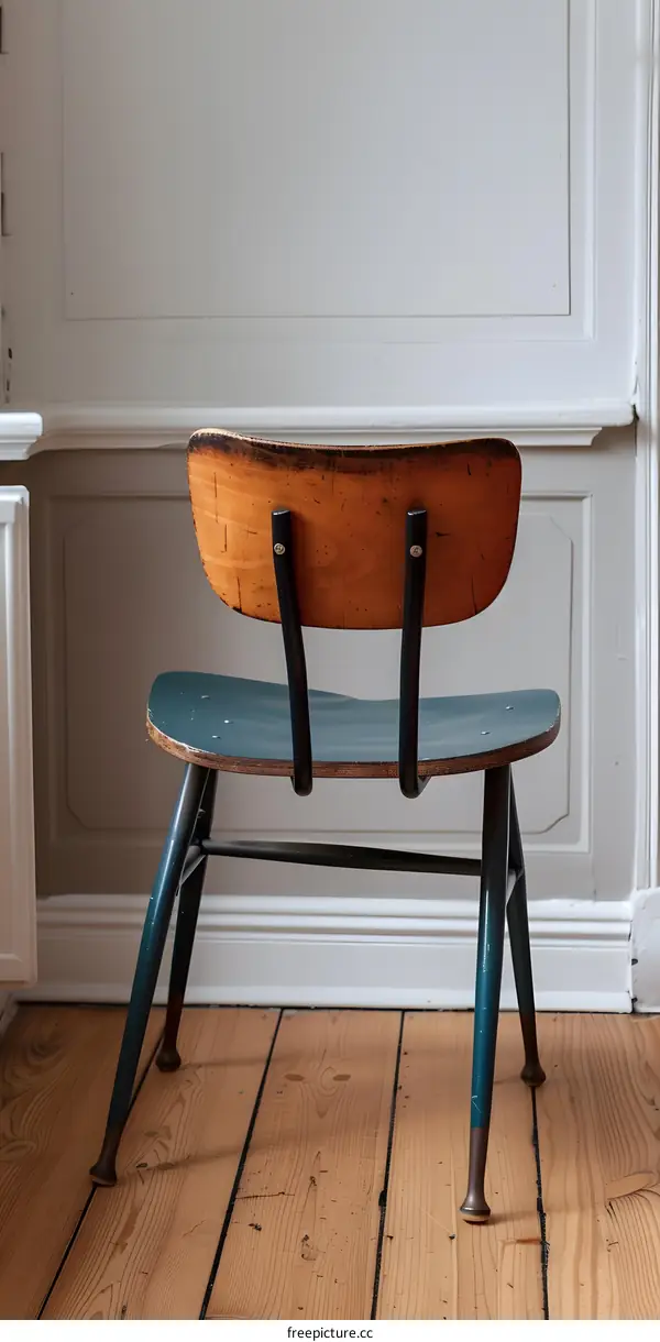 Vintage Wooden Chair with Teal Seat