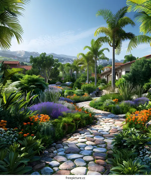 Garden path of a California style house