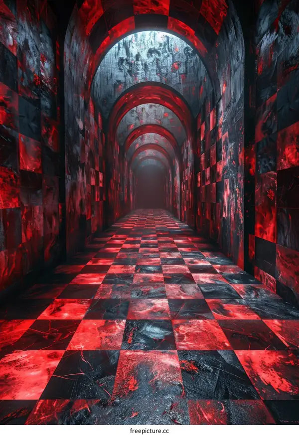 Red and black checkered floor tunnel
