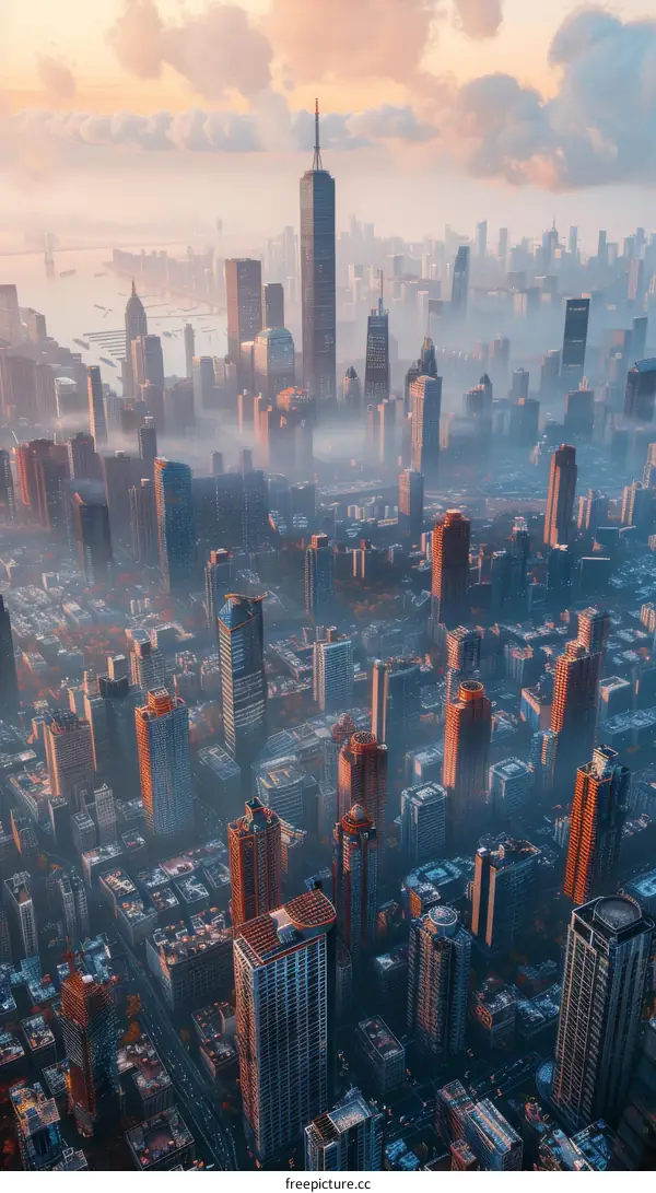 Aerial View of a Modern City Skyline