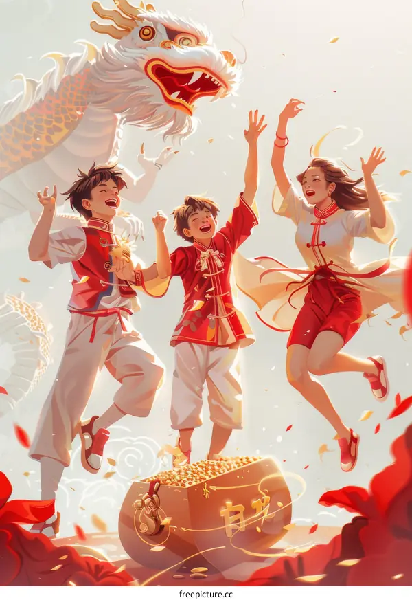 Three people celebrating Chinese New Year