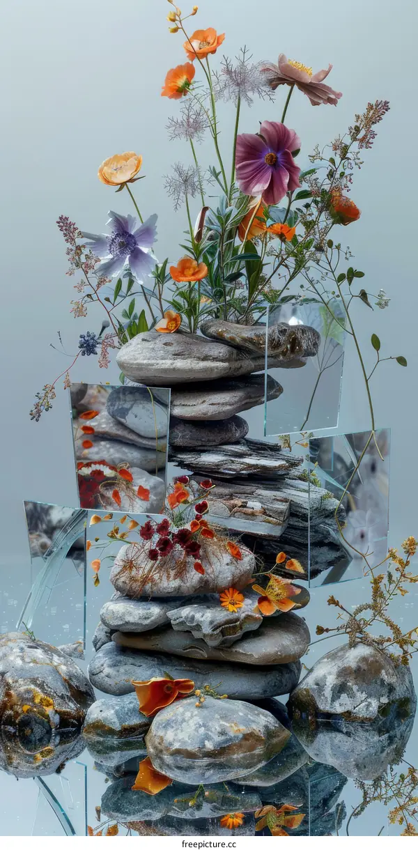 Still Life of Stones, Glass, and Blossoms