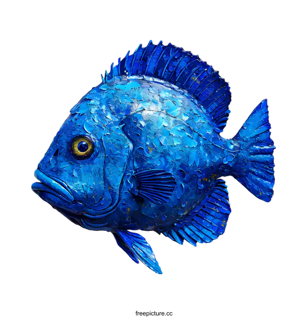 [Transparent Background PNG]A vibrant and detailed painting of a blue fish with yellow eye