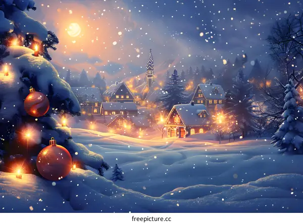 Christmas Village in Snowy Landscape