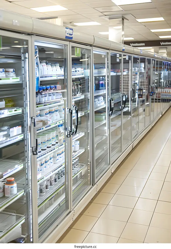 Refrigerated Display Cases in a Supermarket