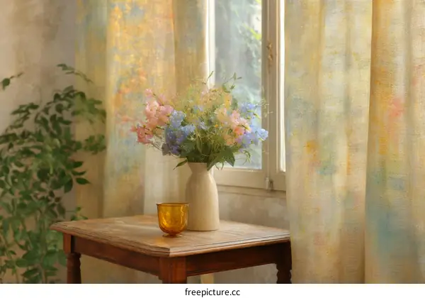 Pastel Colored Flowers in Vase by Window