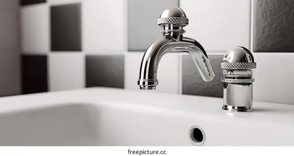 Vintage Bathroom Faucet Set on White Sink