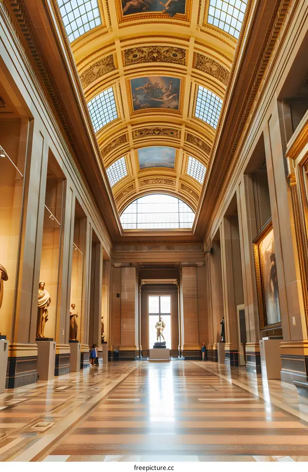Inside View of a Museum with Statues and Paintings