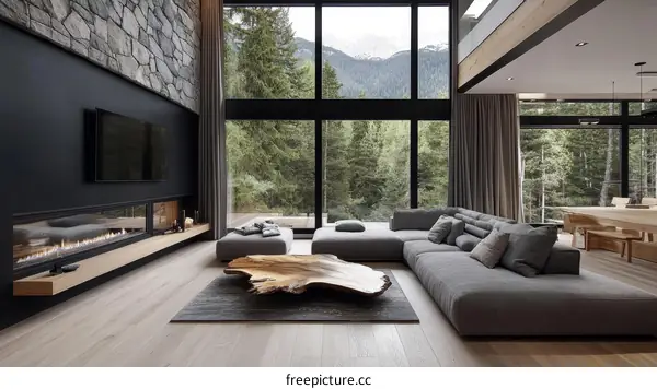 Modern Mountain View Living Room with Large Windows