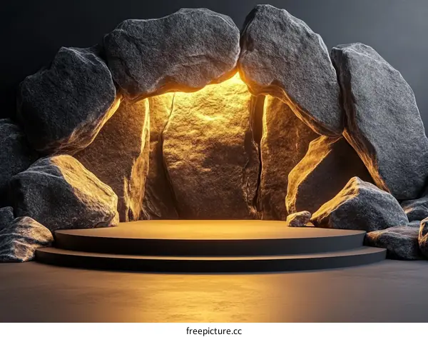 Illuminated Stone Cave Display Pod