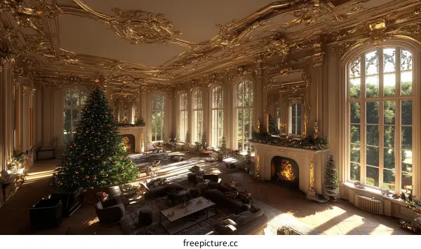 Grand Christmas Decorated Hall Interior