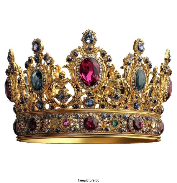 [Transparent Background PNG]Ornate Gold Crown with Gemstones