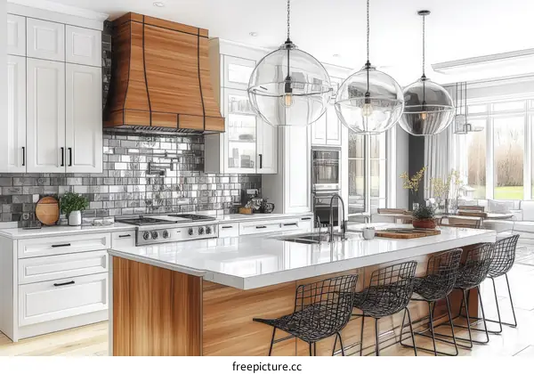 Modern Farmhouse Kitchen Design with Wooden Hood