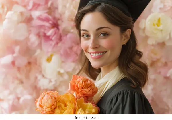 Graduation Ceremony Woman with Flowers