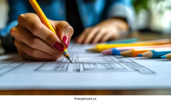 Female Architect Drawing Architectural Design