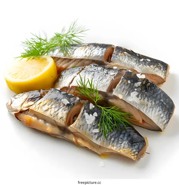 Salted herring fillets with lemon and dill