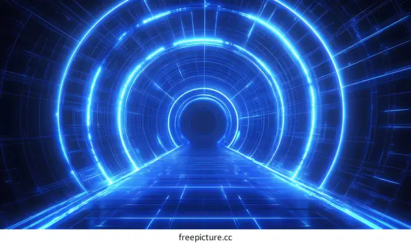 Futuristic Blue Neon Tunnel Illustration