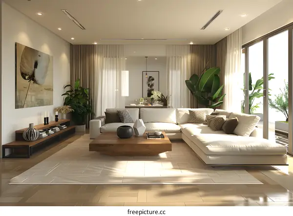 The living room is decorated in a modern and simple style