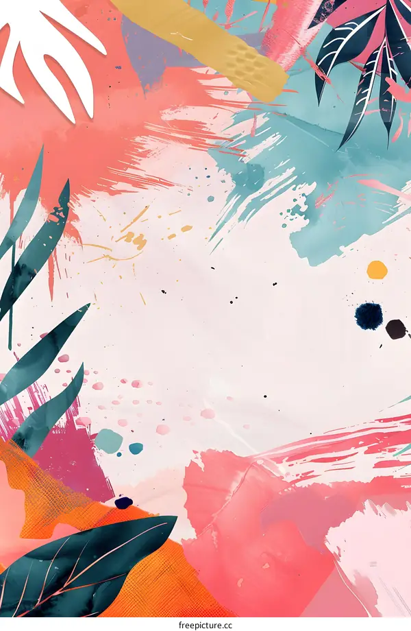 Abstract Watercolor Tropical Leaves Background