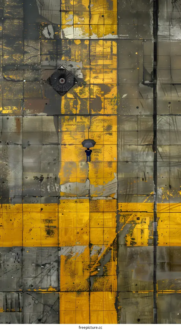 Yellow and Grey Pavement From Above