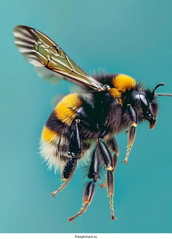 Bumblebee in Flight on Turquoise