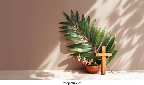 Easter Cross with Palm Leaf and Soft Light
