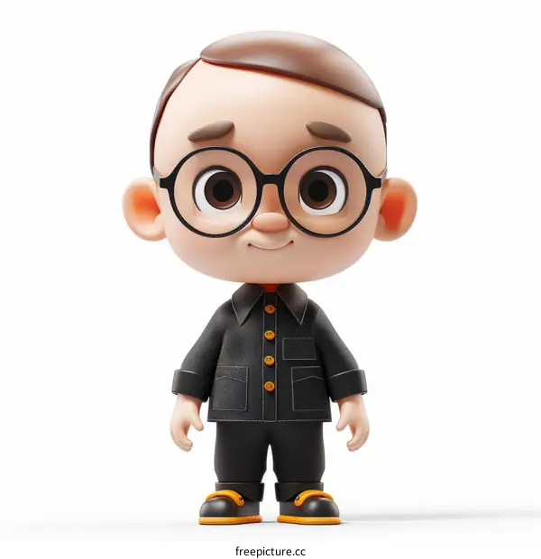Cute Cartoon Boy with Glasses - 3D Rendering