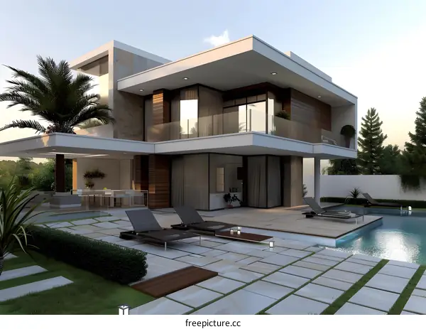 Modern House with Swimming Pool and Landscaping