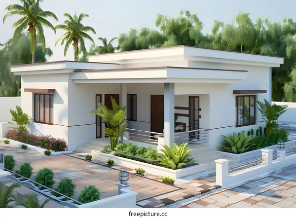 Modern One Story House Design with Tropical Garden