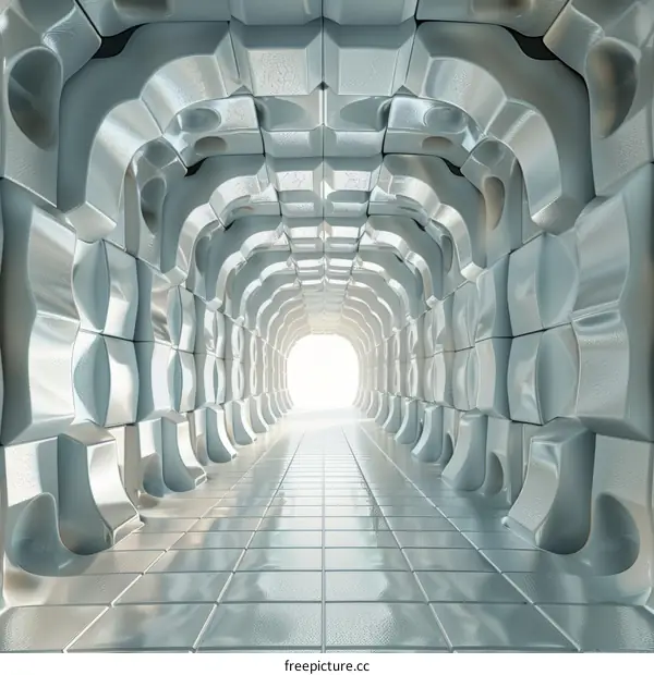 Futuristic tunnel with glowing end
