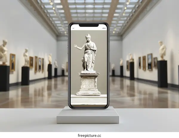 Smartphone Displaying a Sculpture of a Woman in an Art Gallery