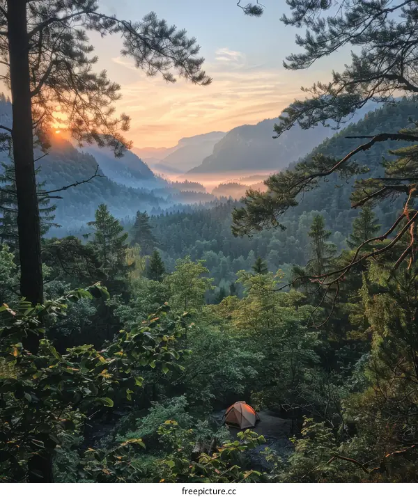 Camping in the valley with beautiful sunrise