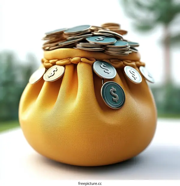Money Bag Filled with Coins