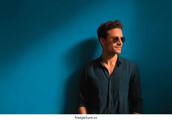 Stylish Man Posing Against a Vibrant Blue Background