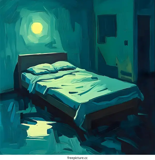 Green Bedroom with Bed and Light