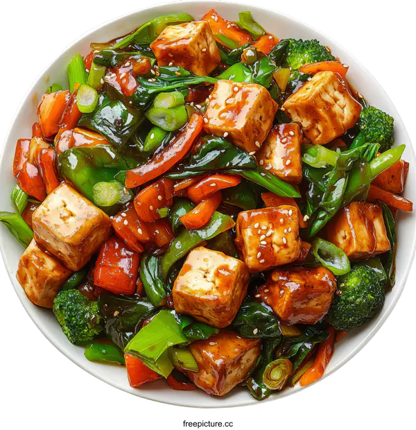 [Transparent Background PNG]Delicious Tofu Stir-fry with Assorted Vegetables