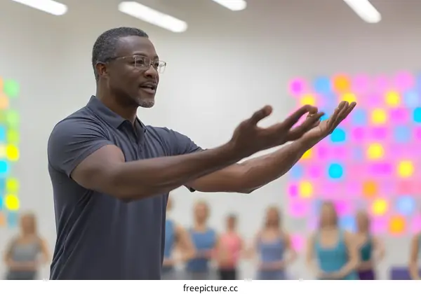 African American Fitness Instructor Leading Group Class