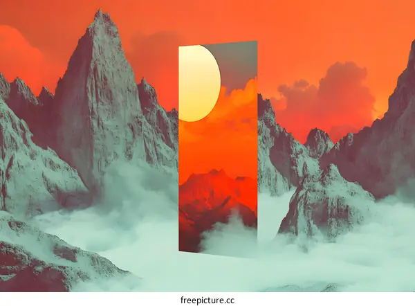 Mountain Landscape with Sunset and Portal
