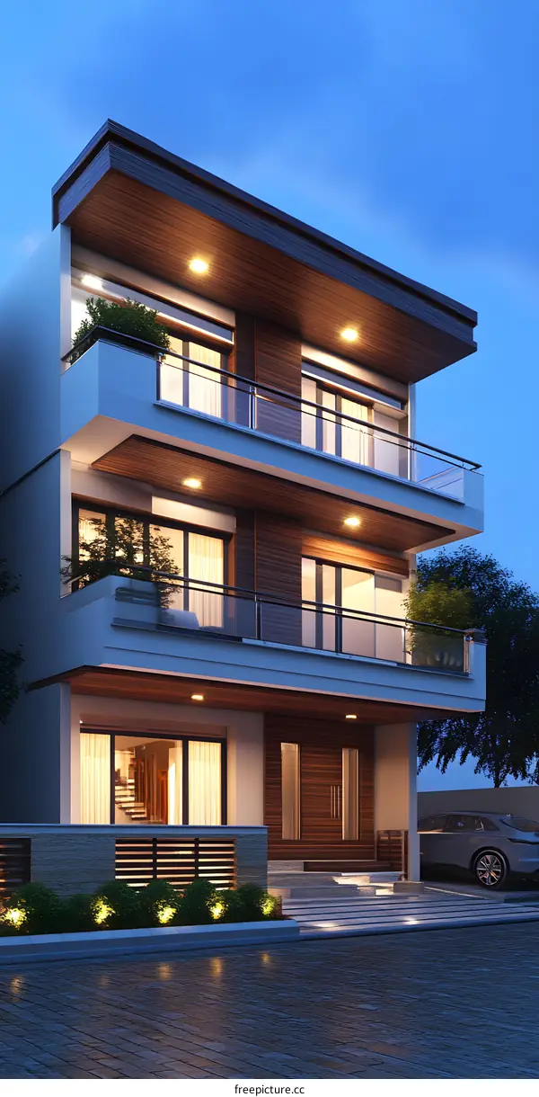 Modern Three Story House Design With Balconies