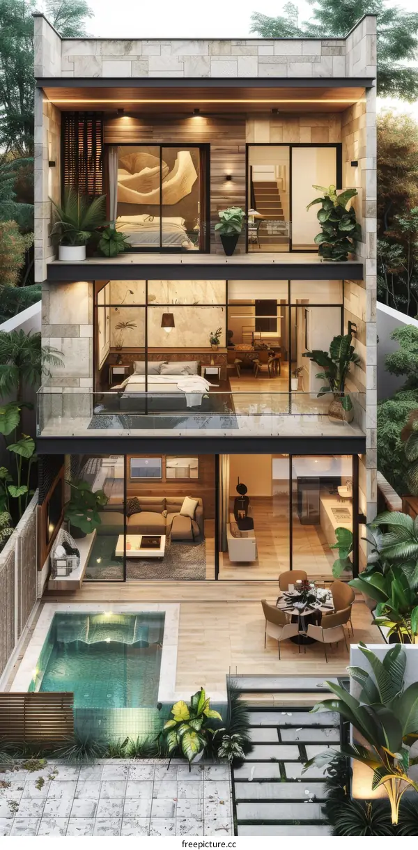 Modern Tropical Townhouse Design with Pool