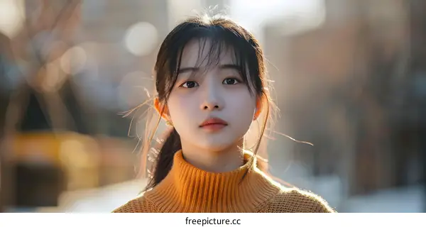 Portrait of a Young Asian Woman with Blonde Hair