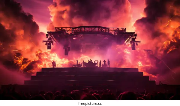 An illustration of a large crowd of people at a music festival. The stage is in the distance, and the sky is filled with clouds.