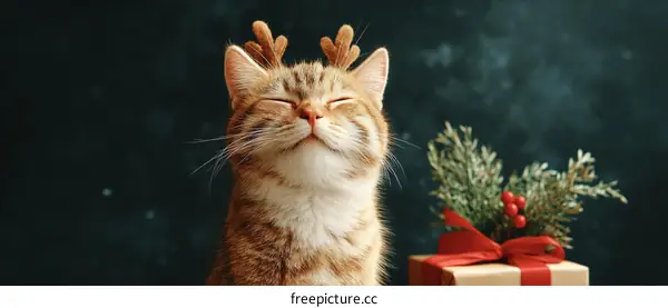 Christmas Cat with Reindeer Antlers
