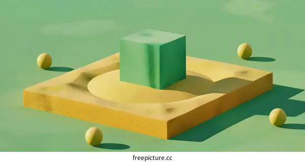 Abstract Green and Yellow 3D Geometric Shapes