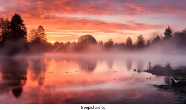 Misty River at Sunrise
