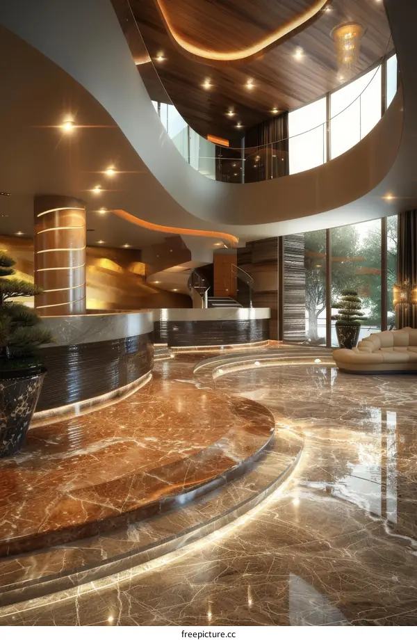 Luxury Hotel Lobby Interior Design Illustration