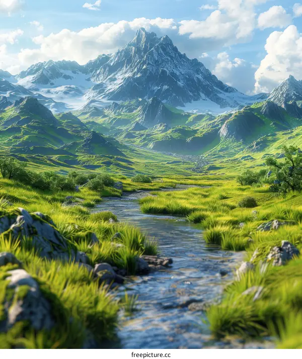 Majestic Mountain Landscape with River and Lush Greenery