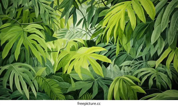 Green leaves of tropical plants